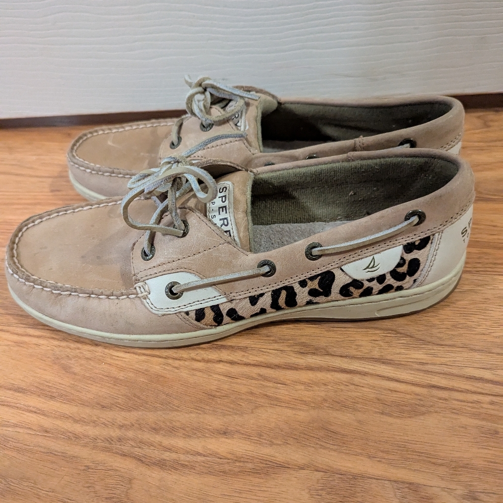 Sperry Tan Cheetah Print Boat Shoes